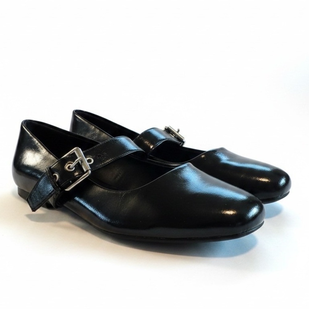 DV Dolce Vita Marcello Mary Jane Flats 8 Black Patent Buckle Square Toe Preppy